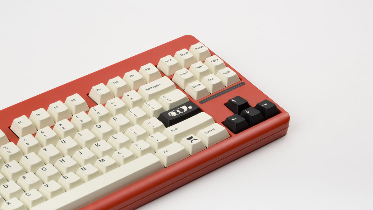  GMK CYL Creme on an ironstone Classic TKL keyboard close up on right side 