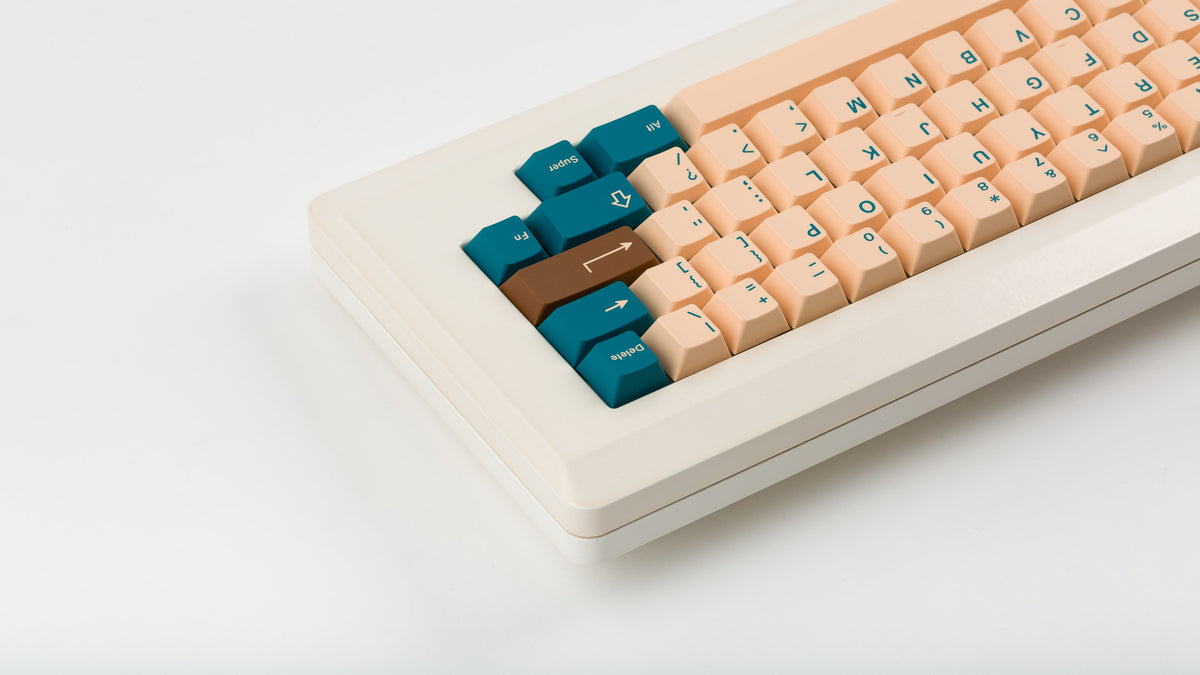  GMK Earth Tones on a beige keyboard zoomed in right 
