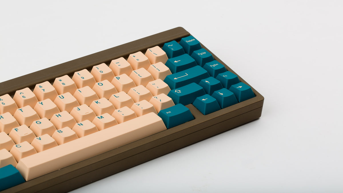  GMK Earth Tones on a brown keyboard zoomed in right 