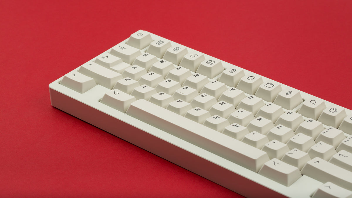  GMK CYL Extended 2048 on a white keyboard close up on left side angled 