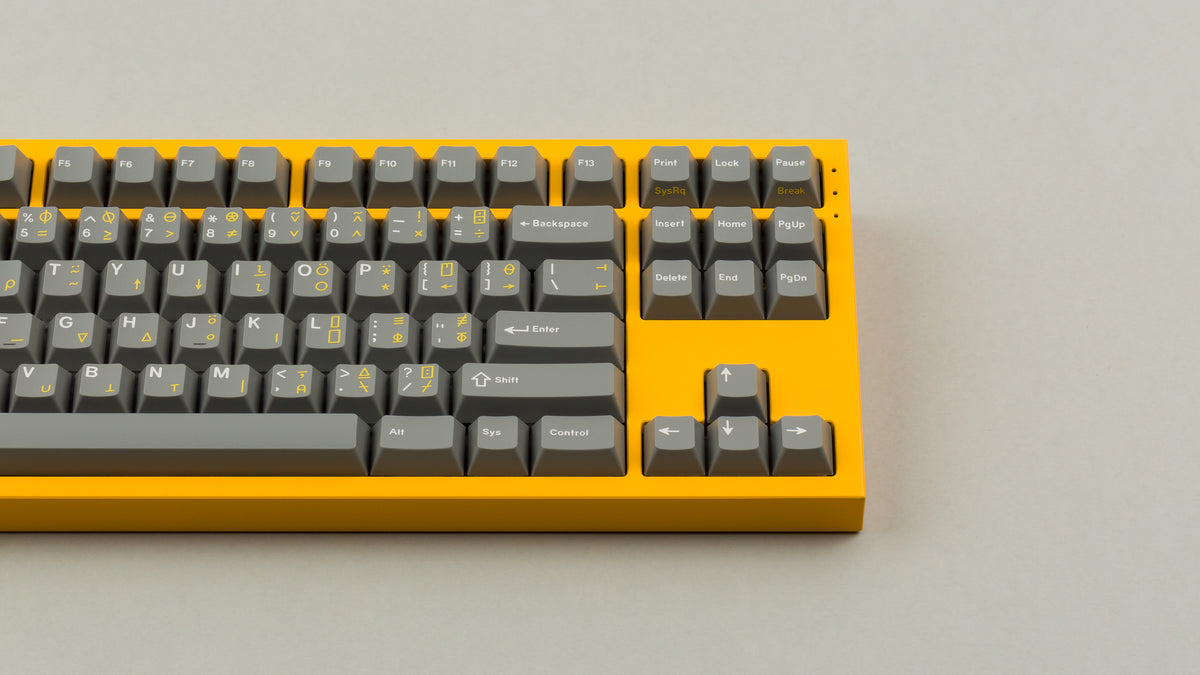  GMK CYL FTRO on a Yellow NK87 keyboard close up on right side 