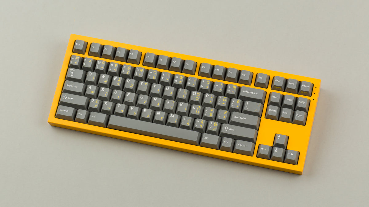  GMK CYL FTRO on a Yellow NK87 keyboard angled 
