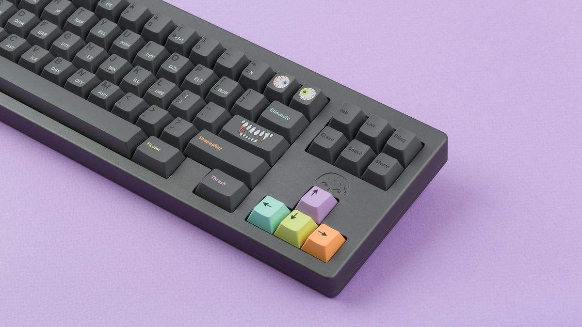  GMK CYL Fright Club on a dark grey keyboard zoomed in on right 