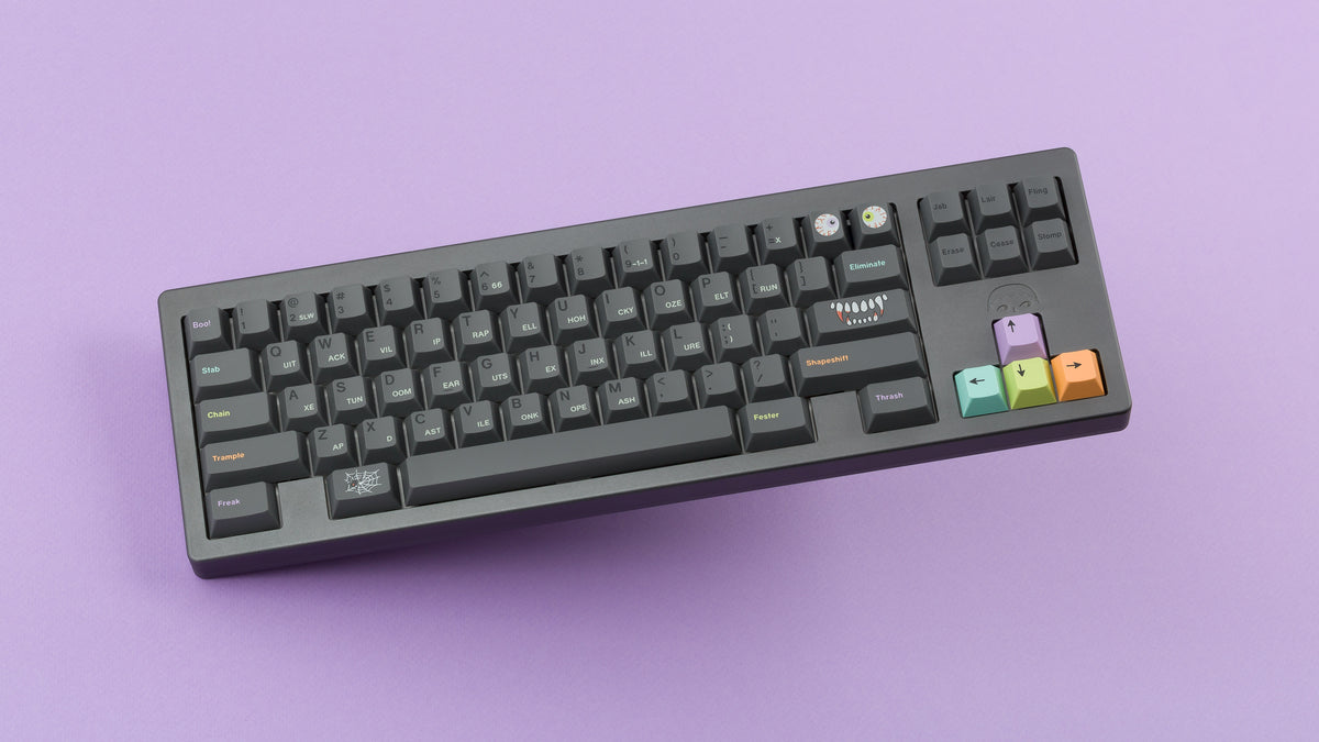 GMK CYL Fright Club on a dark grey keyboard angled 