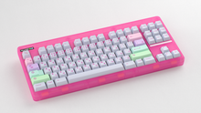 Load image into Gallery viewer, render of GMK CYL Gurokawa on a Pink CLASSIC-GLO keyboard angled