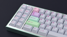 Load image into Gallery viewer, render of GMK CYL Gurokawa on a greenish and silver keyboard