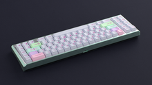 Load image into Gallery viewer, render of GMK CYL Gurokawa on a greenish and silver keyboard back view