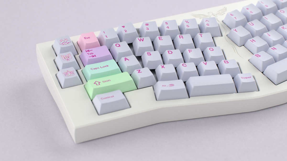  render of GMK CYL Gurokawa on a white keyboard close up on left side 