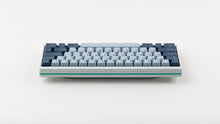 Load image into Gallery viewer, GMK CYL Hammerhead Small Batch keycaps on white 60% keyboard with teal accent stripe, rear straight-on view