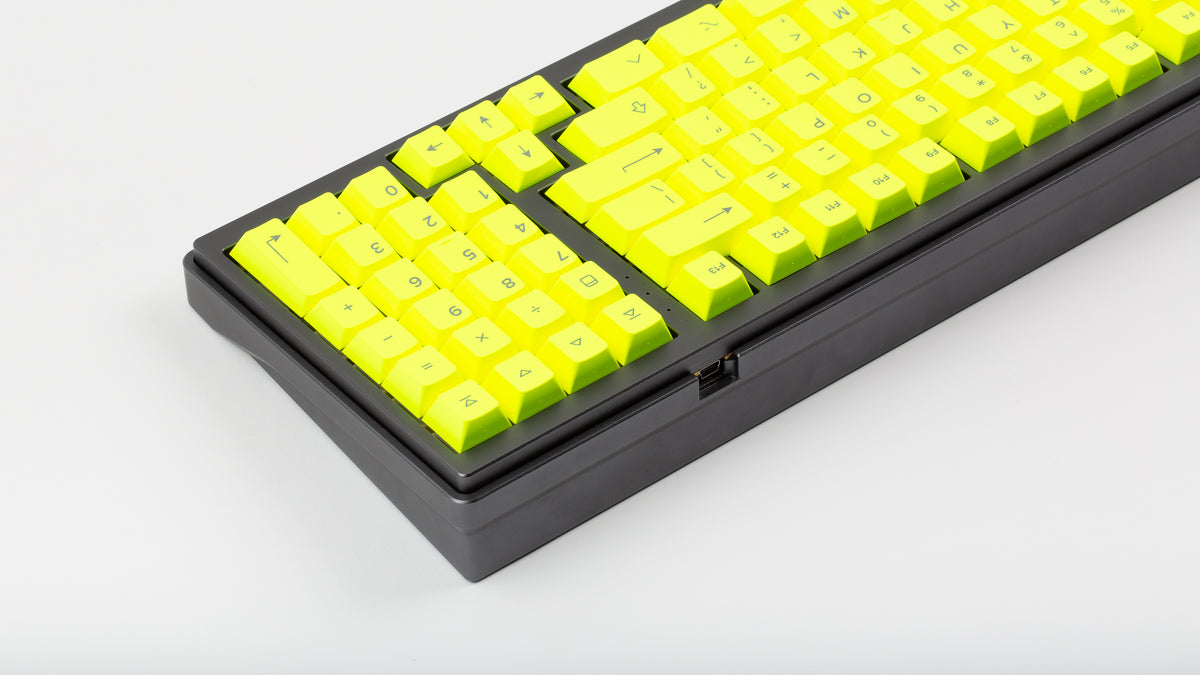  GMK CYL Hi! Viz on a black keyboard close up on right side back view 