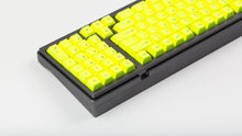 Load image into Gallery viewer, GMK CYL Hi! Viz R2 neon yellow keycaps on gray Classic TKL keyboard, alternate angle