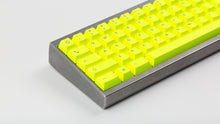 Load image into Gallery viewer, GMK CYL Hi! Viz R2 neon yellow keycaps on gray Classic TKL keyboard, side angle
