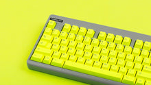 Load image into Gallery viewer, GMK CYL Hi! Viz R2 neon yellow keycaps on gray Classic TKL keyboard, profile view