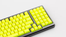 Load image into Gallery viewer, GMK CYL Hi! Viz R2 neon yellow keycaps on gray Classic TKL keyboard, wide angle
