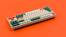 Load image into Gallery viewer, GMK CYL Kaiju Part Deux on speckled beige keyboard back view