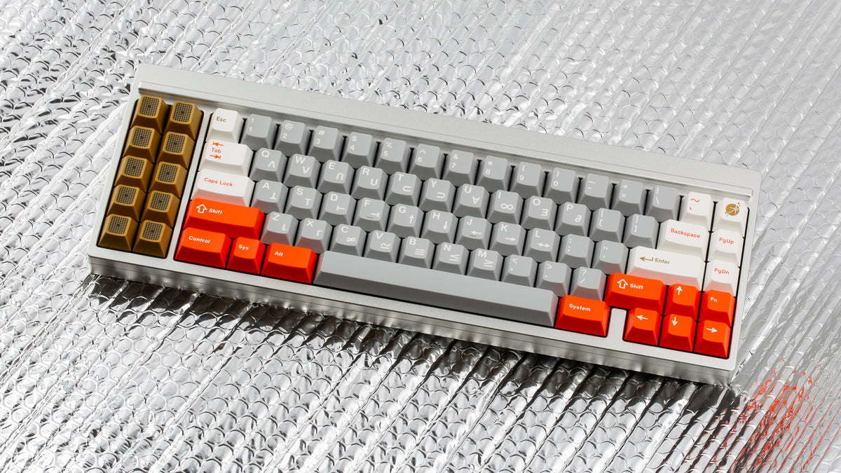  GMK CYL Mars Cadet on a silver keyboard angled 