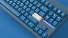 Load image into Gallery viewer, render of GMK CYL Masterpiece R2 keycaps on navy blue Classic TKL keyboard, close-up view