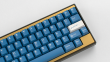 Load image into Gallery viewer, render of GMK CYL Masterpiece R2 keycaps on gold Zero keyboard, close-up view