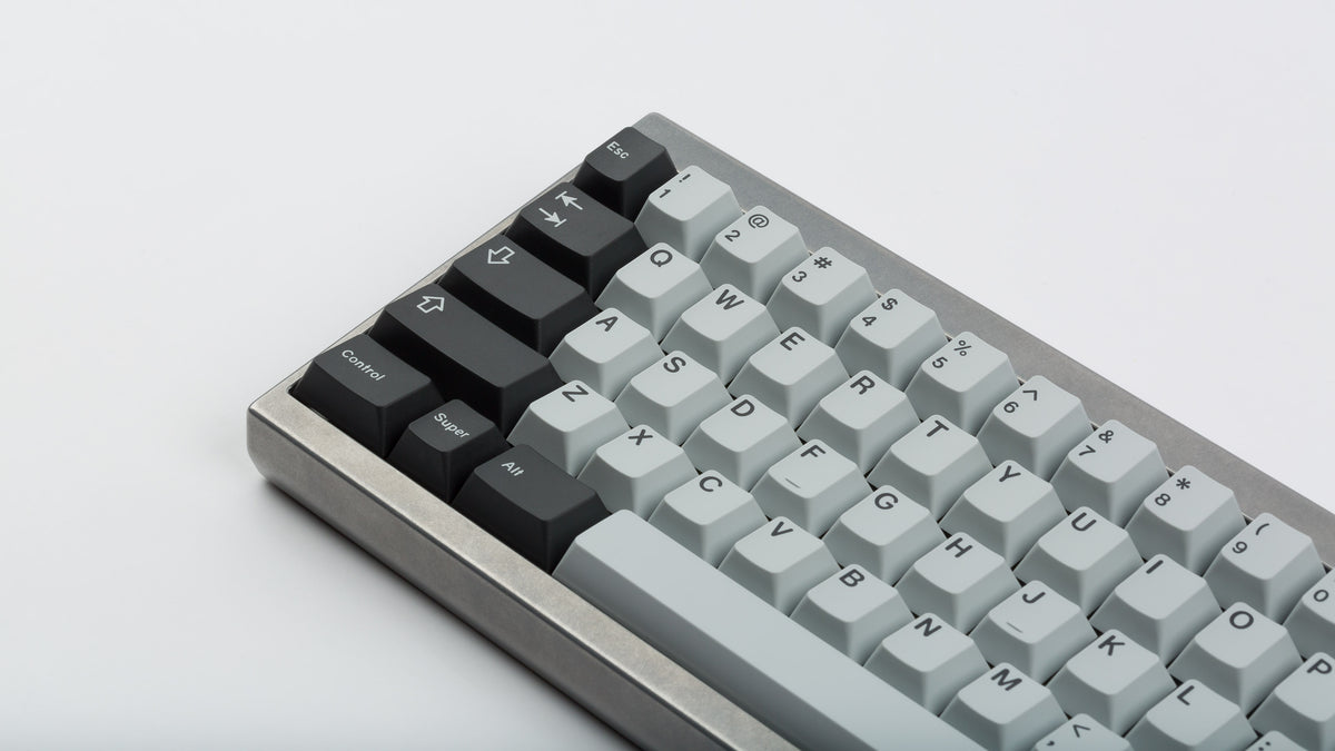  GMK CYL Mercury on silver keyboard zoomed in on left 