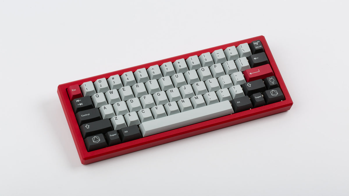  GMK CYL Mercury on red keyboard angled 