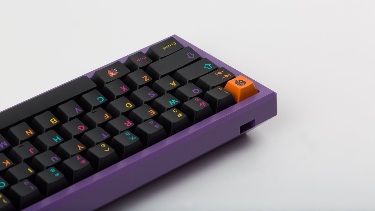 GMK CYL Mictlan on a purple keyboard back view left side 