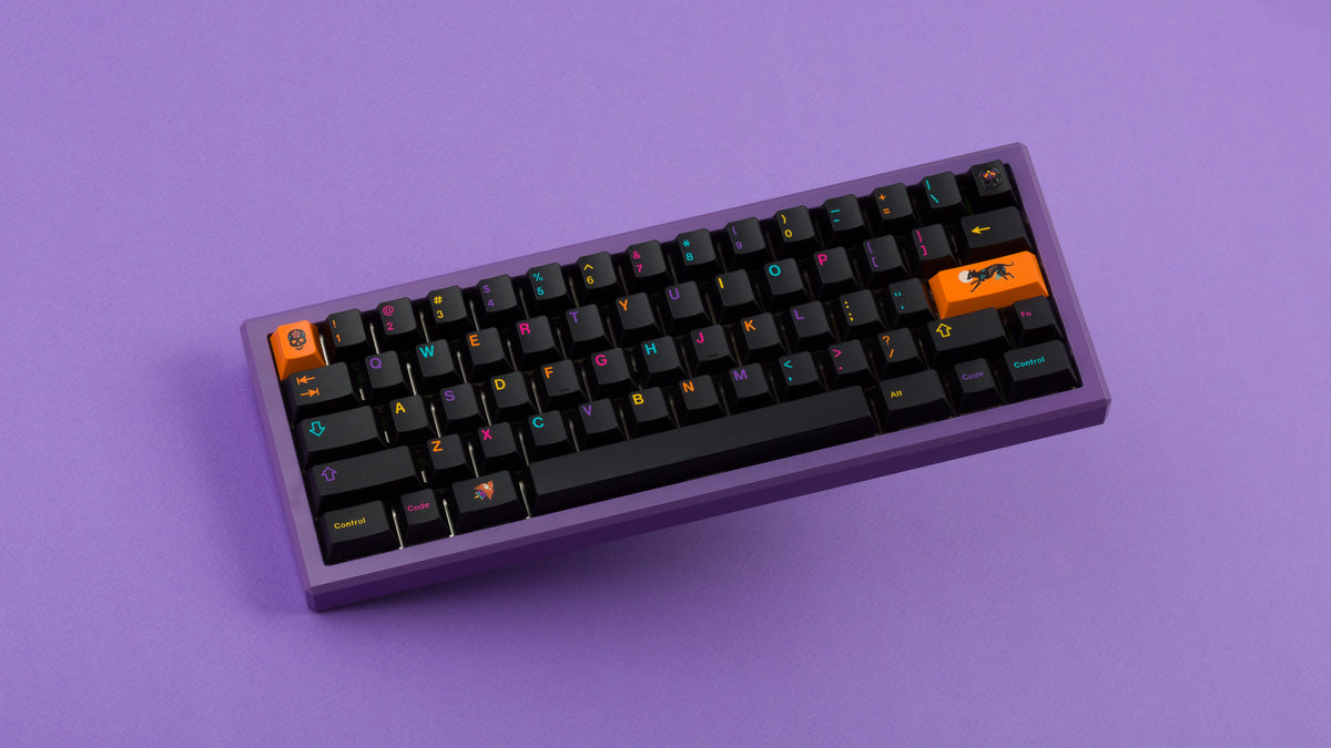  GMK CYL Mictlan on a purple keyboard angled 