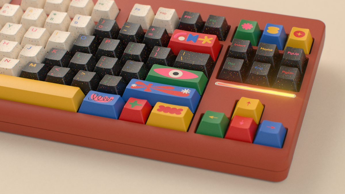  render of GMK CYL Motif on an ironstone CLASSIC-TKL close up on right side 