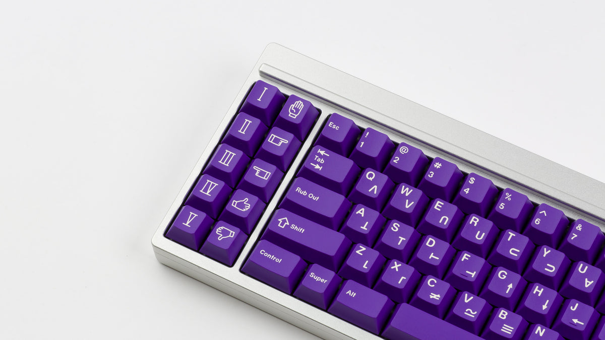  GMK CYL Royal Cadet on silver keyboard zoomed in on left 