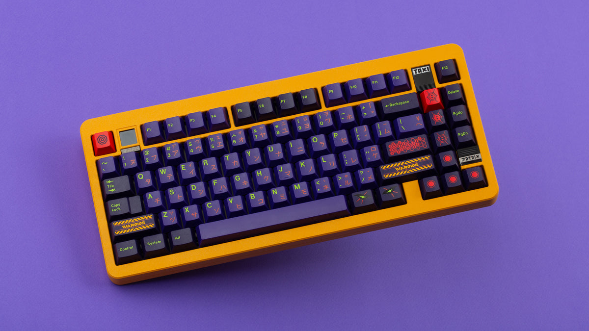  GMK CYL Shinseiki on a orange Matrix MRTAXI keyboard angled 