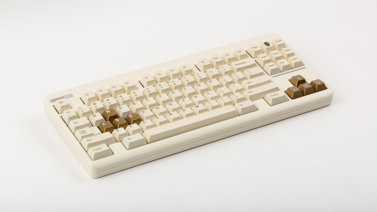  GMK CYL Rainbow 6 Siege - Winner's Circle on a Beige CLASSIC-TKL angled 