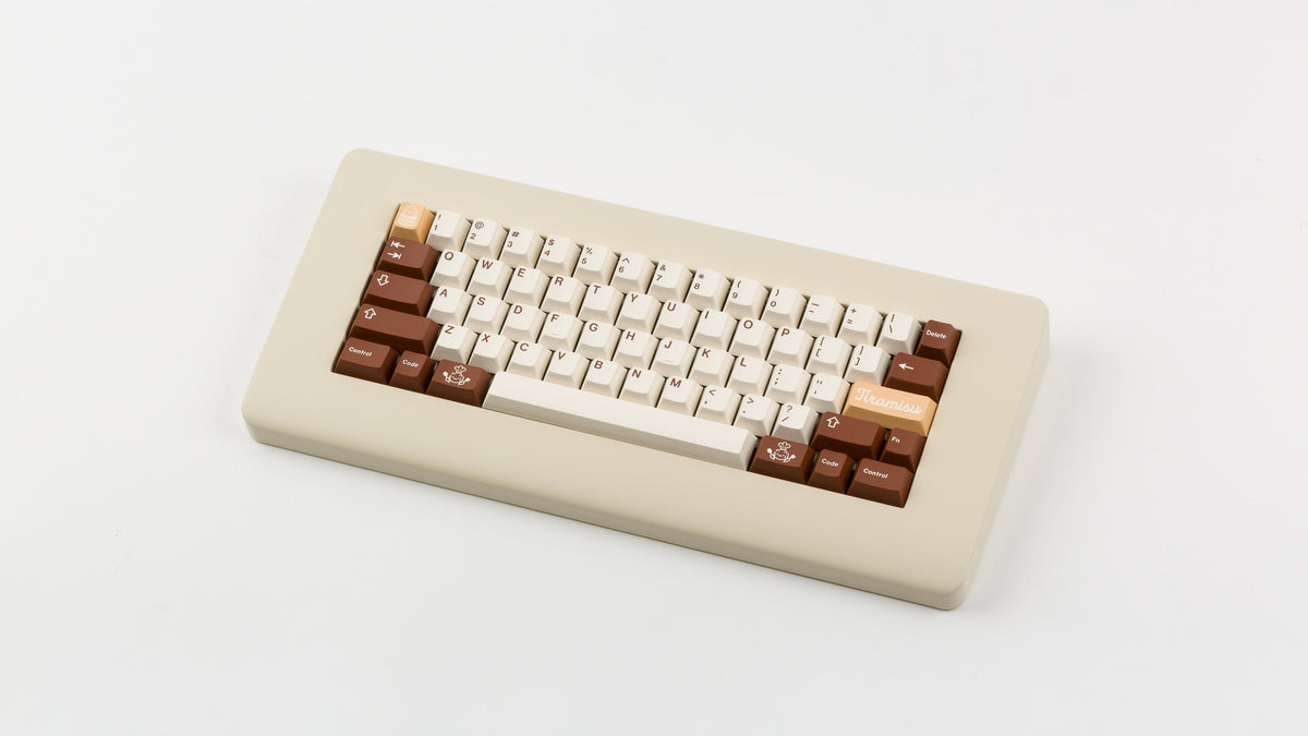  GMK CYL Tiramisu on beige keyboard angled 