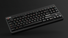 Load image into Gallery viewer, render of GMK CYL Tribal on a Black Classic TKLkeyboard angled