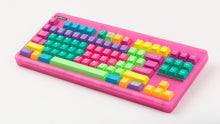 Load image into Gallery viewer, GMK CYL Windbreaker keycaps on pink TKL keyboard, high angle perspective view
