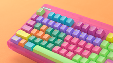 Load image into Gallery viewer, render of GMK CYL Windbreaker on a Pink CLASSIC-TKL on an orange background close up on left side angled