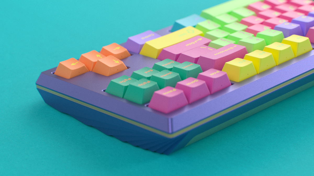  render of GMK CYL Windbreaker on a Purple Keycult No. 3/TKL close up angled right side 