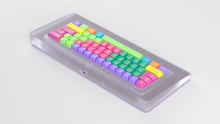 Load image into Gallery viewer, render of GMK CYL Windbreaker on a frosted clear keyboard back view angled