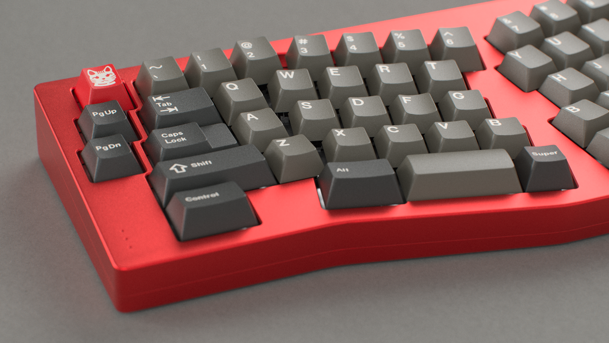  render of GMK CYL Dolch R5X on a red TGR Jane close up on left side 