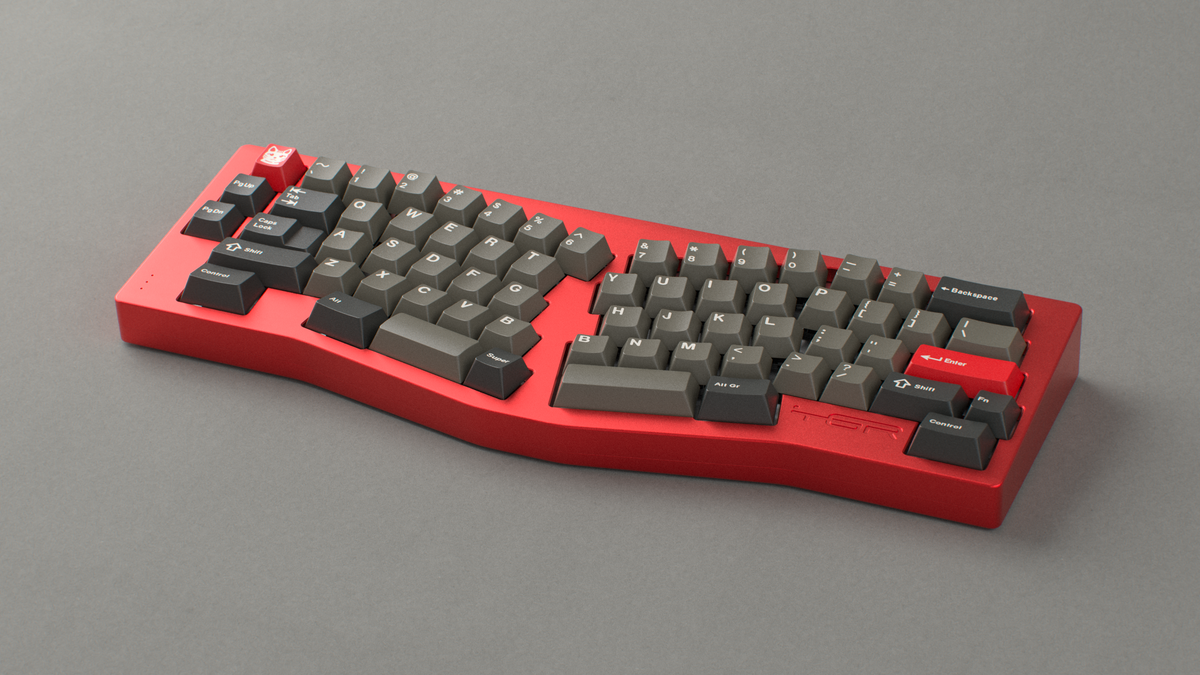  render of GMK CYL Dolch R5X on a red TGR Jane 