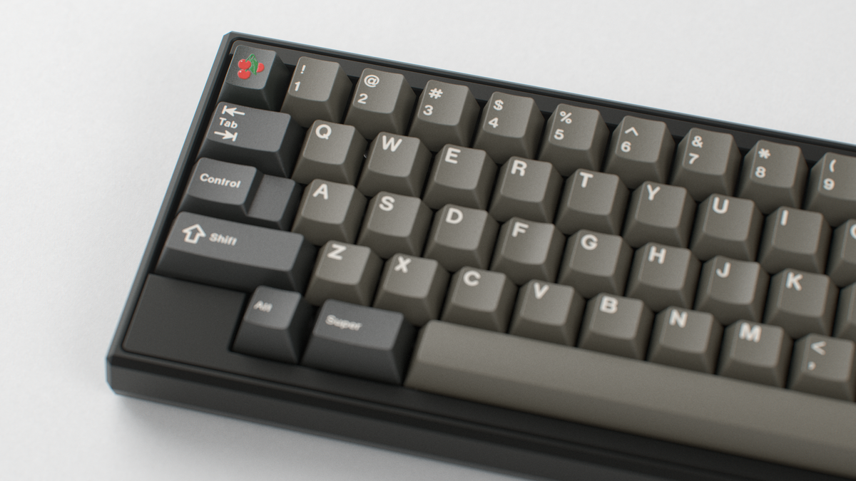  render of GMK CYL Dolch R5X on a black Keycult Zero HHKB angled close up of left side 