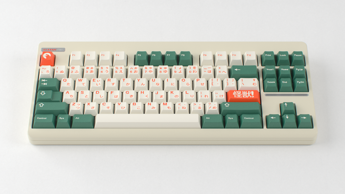  render of GMK CYL Kaiju R3 kaiju on a beige CLASSIC-TKL 