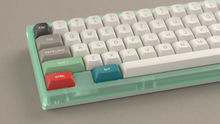 Load image into Gallery viewer, render of GMK Foundation on a green beetle60 keyboard with mtnu caps close up on left