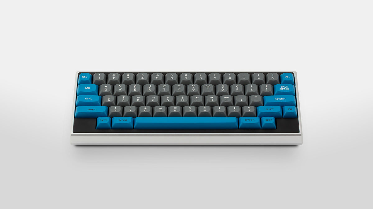  GMK MTNU Space Cadet on a silver Keycult Zero keyboard with black accent bars 