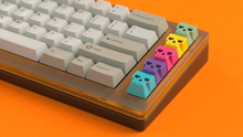 Load image into Gallery viewer, Render of GMK Centinela Essentials keycaps on a silver Minerva keyboard, top-down view