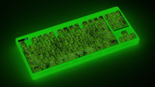 Load image into Gallery viewer, render of GMK CYL Mutagen on a CLASSIC-GLO keyboard angled glowing in dark