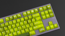 Load image into Gallery viewer, render of GMK CYL Mutagen on a silver keyboard close up on right side angled