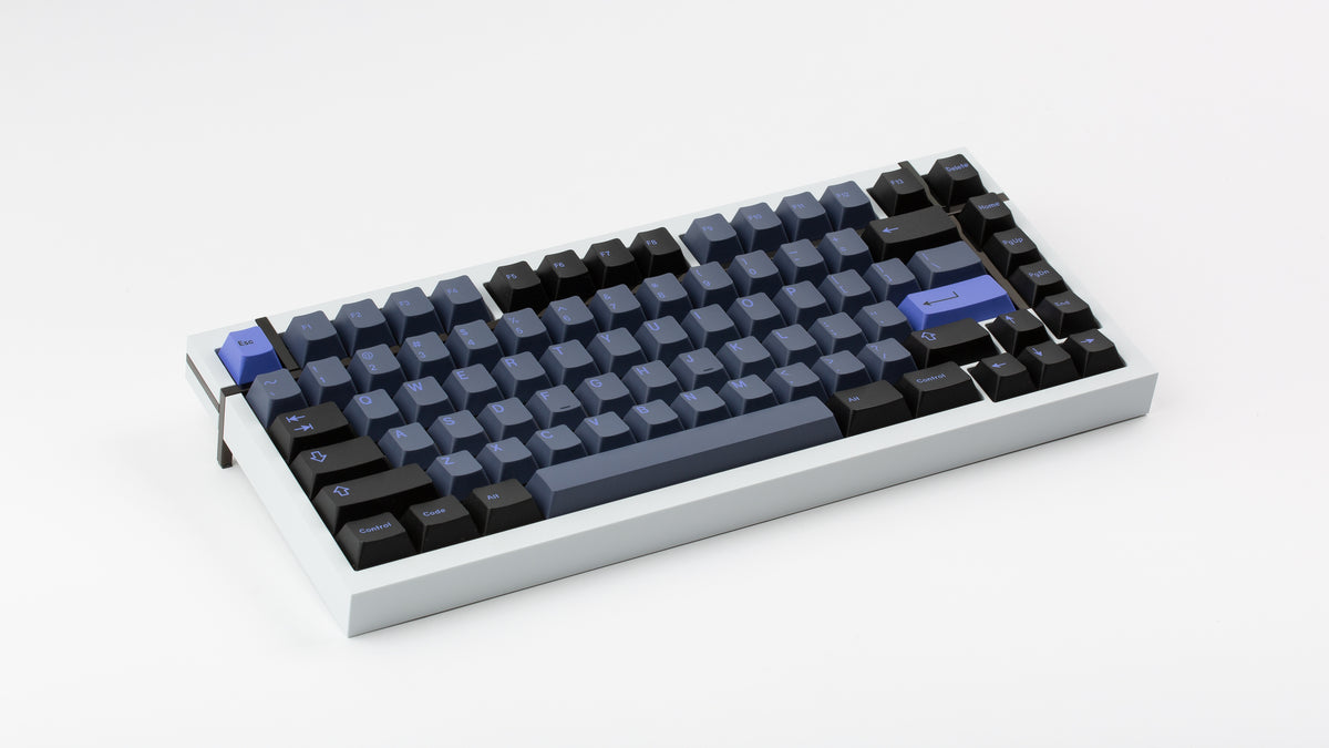  GMK CYL Nightshade on a white BOX 75 keyboard angled 