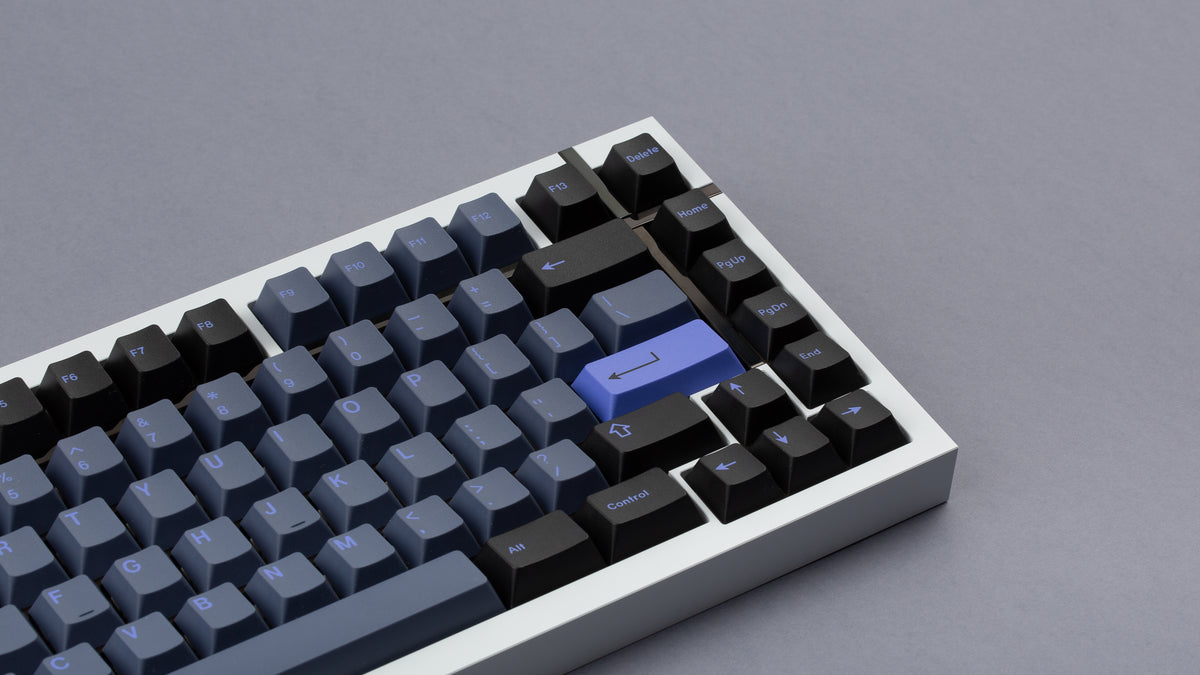  GMK CYL Nightshade on a white BOX 75 keyboard close up on right side 