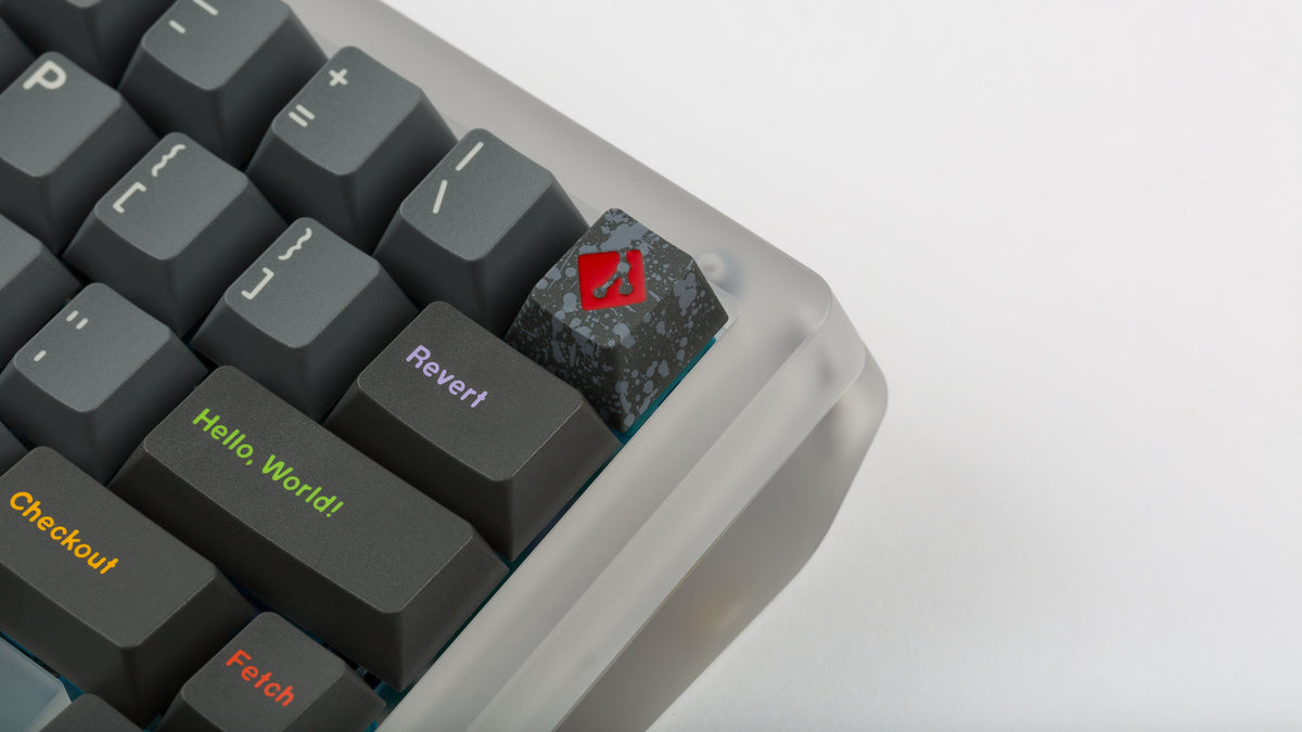  GMK Oblivion V3.1 on a black keyboard zoomed in right top on Salvun Git sprinkled keycap 