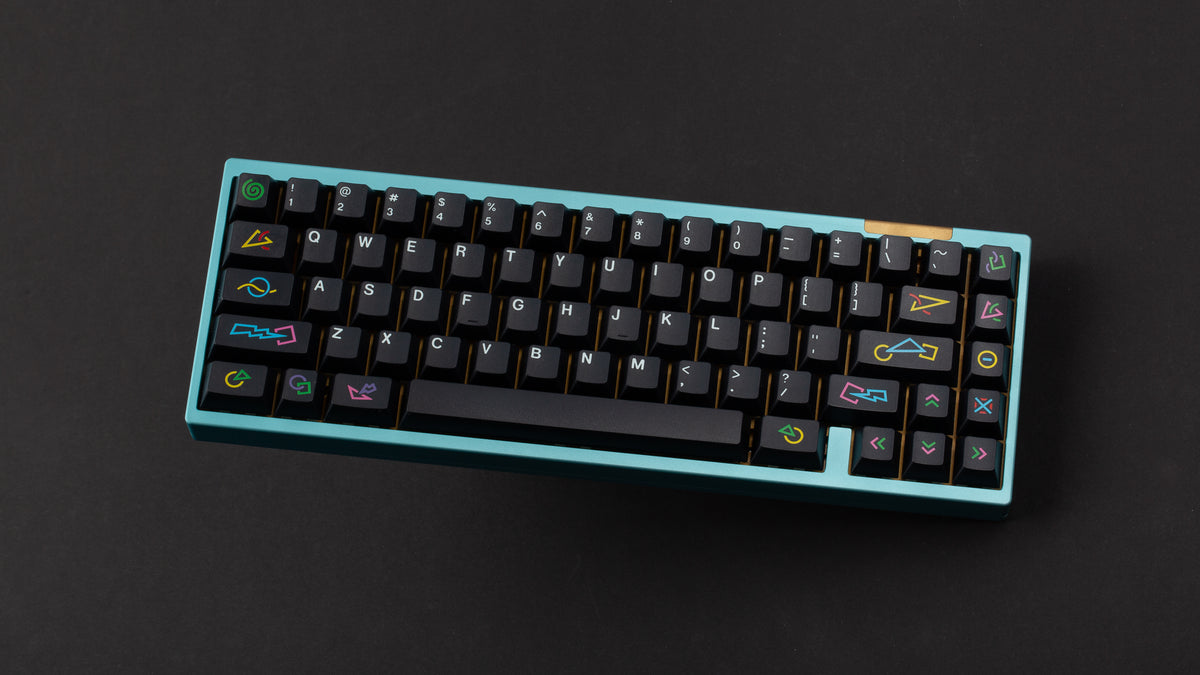  GMK CYL Polybius on a blue keyboard angled 