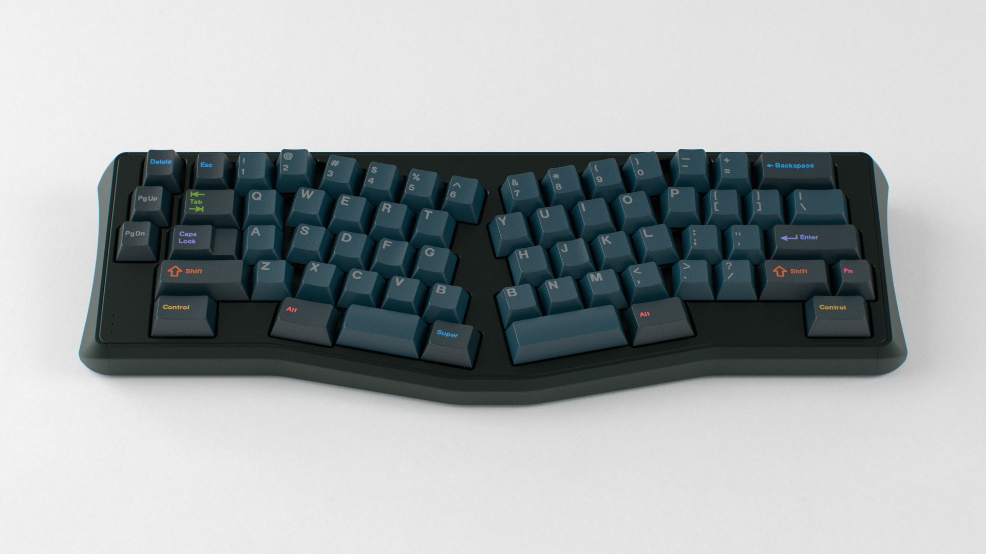 render of GMK CYL Solarized Reborn keycaps, frontal (dolice)